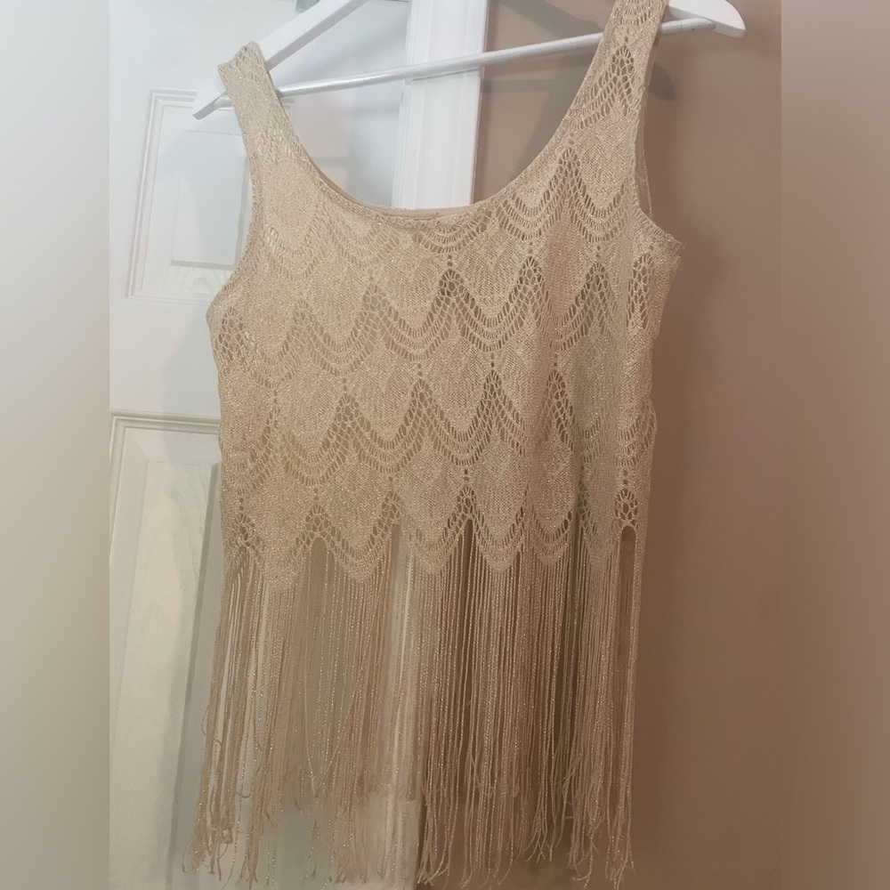 Champagne Shimmer top with fringe